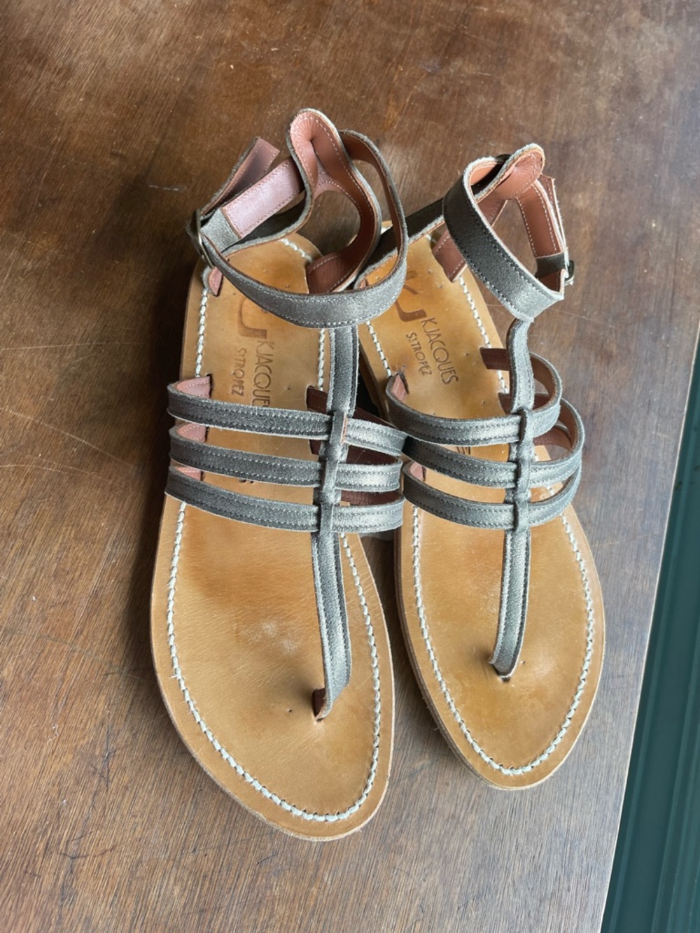 K.Jacques Leather Strappy T‑Bar Sandals size 9